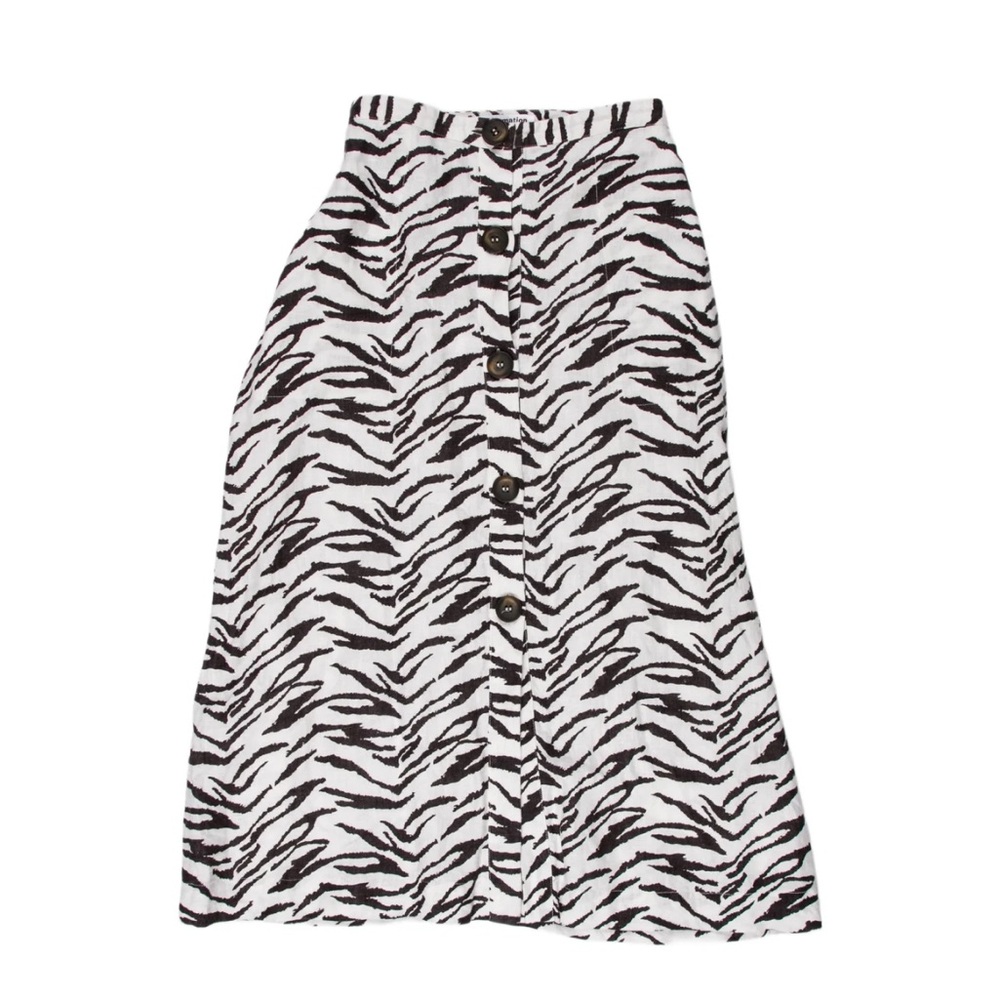 Reformation Black and White Animal Print A-Line Skirt